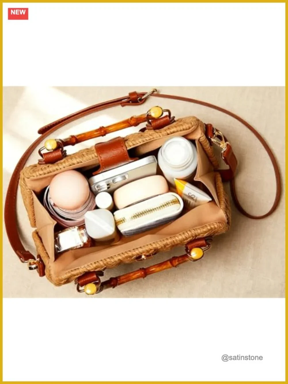 Handwoven Straw Crossbody Bag Summer Boho Beach Purse With Magnetic Closure - Picture 6 of 7